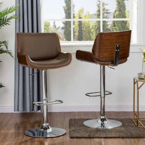 Glitzhome Set of Two Mid century Yellowish brown Leather Adjustable Height Swivel Bar Stool Set of Two Fry s Food Stores