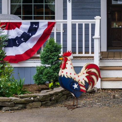 Glitzhome Patriotic Stars Metal Rooster Porch Decor Perspective: top