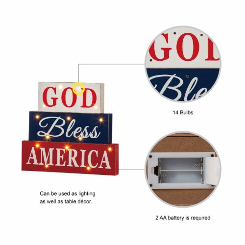 Glitzhome Patriotic Battery Operated Illuminated Wooden Block Decor Perspective: top
