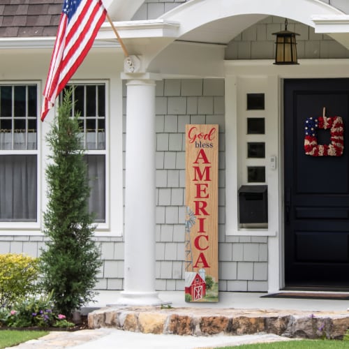 Glitzhome Patriotic Wooden Porch Sign Standing/Hanging Decor Perspective: top