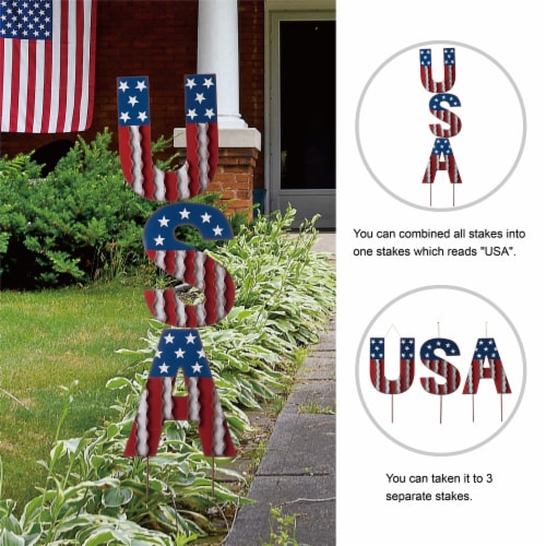 Glitzhome Patriotic Metal USA Yard Stake Perspective: top