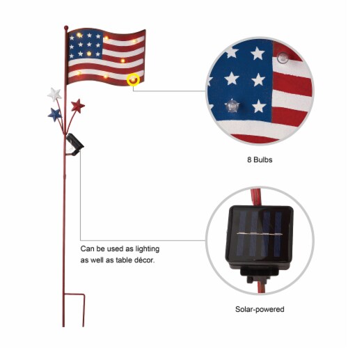 Glitzhome Patriotic Metal Flag Illuminated Yard Stake/Wall Sign Perspective: top