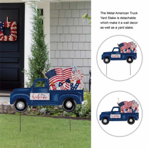 Glitzhome Americana Metal Truck Yard Stake/Wall Sign Perspective: top