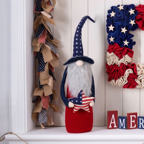 Glitzhome Patriotic Stuffed Fabric Gnome with Hat Perspective: top