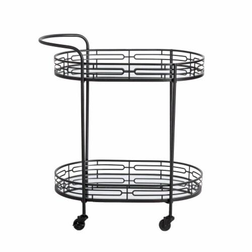 Glitzhome Metal Bar Carts, 2-Tier Mirrored Glass Top Tray Serving Cart with Universal Wheel Perspective: top