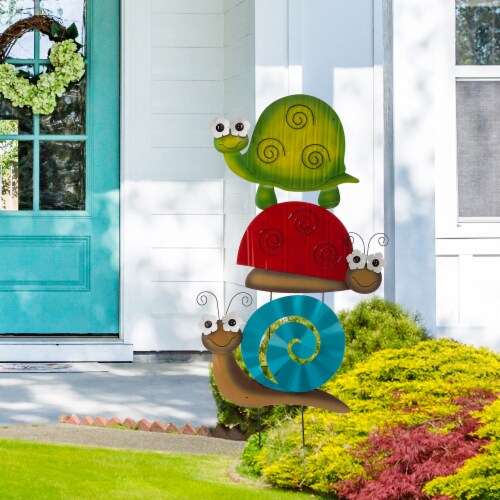 Glitzhome Metal Tortoise/ Ladybug/ Snail Yardstake or Wall Decor Perspective: top
