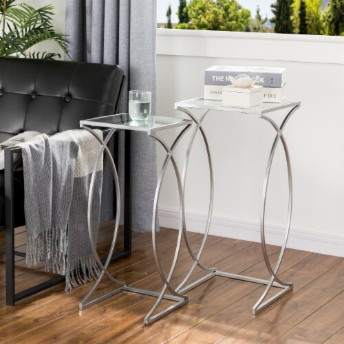 Glitzhome Nesting End Tables, Gold Glass Top Metal Frame for Indoor
