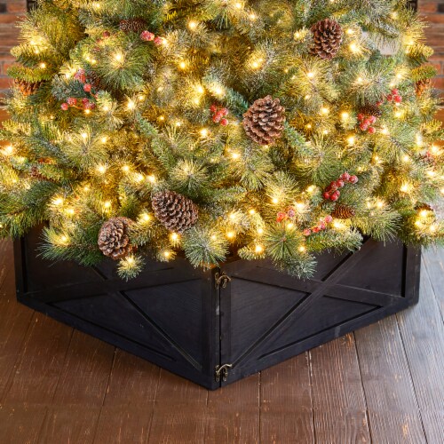 Glitzhome 22 Inch Length X 22 W Washed Black Wooden Tree Collar Perspective: top