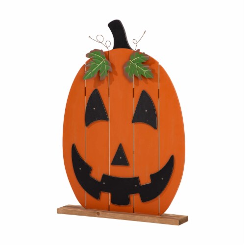 Glitzhome 30 Inch Tall Lighted Wooden Pumpkin Porch Decor Perspective: top