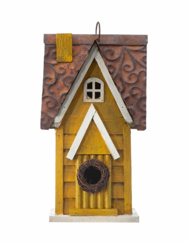 Glitzhome Outdoor Bird House Yellow 11.93 H Distressed Texture Perspective: top