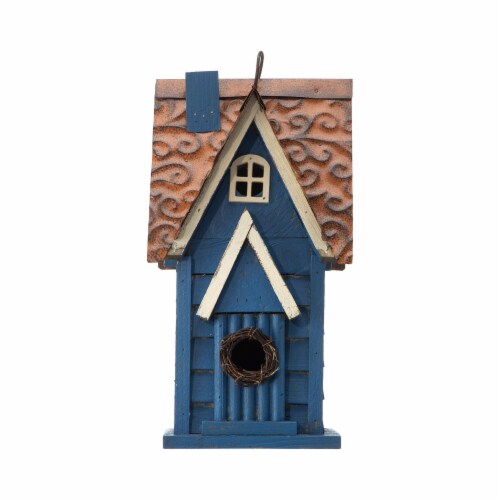 Glitzhome Outdoor Bird House Blue 11.93 H Distressed Texture Perspective: top