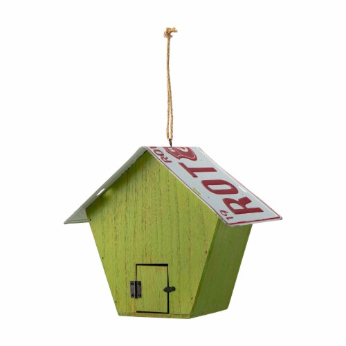 Glitzhome Distressed Texture Birdhouse, Light Green Licence Plates Perspective: top