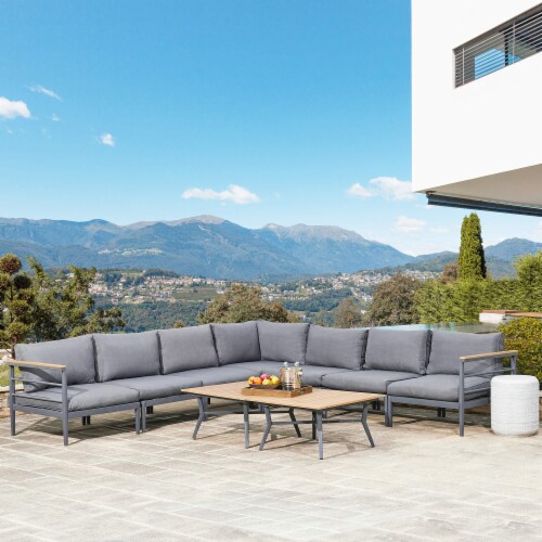 Glitzhome 9-Piece All-Weather Aluminum Patio Conversation Sets with Coffee Table Perspective: top