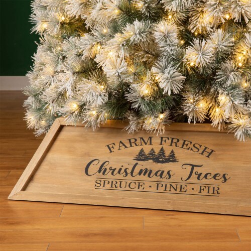 Glitzhome 40 Inch Length Natural Wooden Trapezoid Farm Fresh Christmas Tree Collar Perspective: top