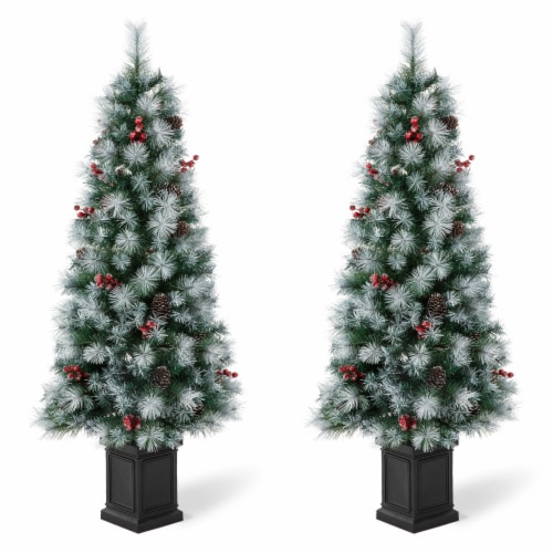 Glitzhome Two Pack 5 Feet Pine Faux Christmas Porch Tree with 150