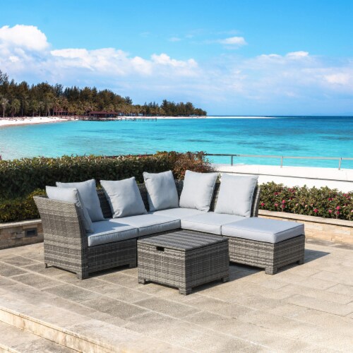 Best choice products 6pc outdoor patio garden shop wicker furniture rattan sofa set sectional grey