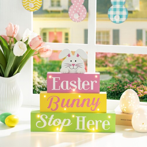 Glitzhome 12 L Easter LED Lighted Wooden Bunny Block Word Sign Perspective: top