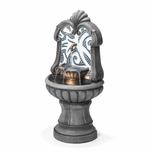 Glitzhome 35.25 Inch H European Style Outdoor Fountain with LED Light Faux Mosaic Pedestal Perspective: top