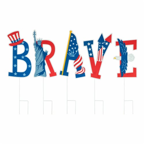 Glitzhome 43.25 L Set of 5 Patriotic/Americana BRAVE Yard Stake or Wall Decor Perspective: top