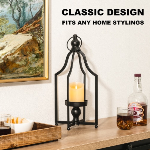 Glitzhome 16.5 Inch Tall Black Metal Lantern Frame Modern Farmhouse Decor Perspective: top