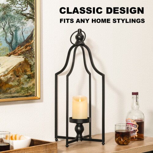 Glitzhome 22 Inch Tall Black Metal Lantern Frame Modern Farmhouse Decor Perspective: top