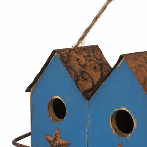 Glitzhome 17 L Retro Blue Distressed Solid Wood Birdhouse with Perch Perspective: top