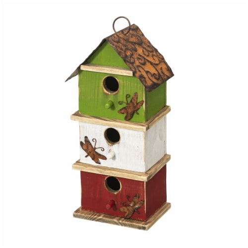 Glitzhome 13.75 H Multicolored Three-Tiered Distressed Solid Wood Birdhouse Perspective: top