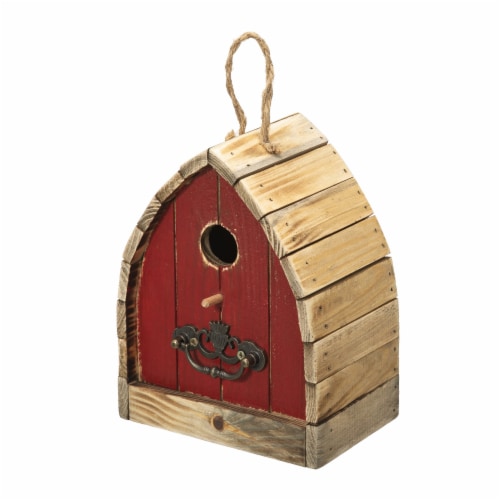 Glitzhome 8.5 H Washed Red Distressed Solid Wood Birdhouse Perspective: top