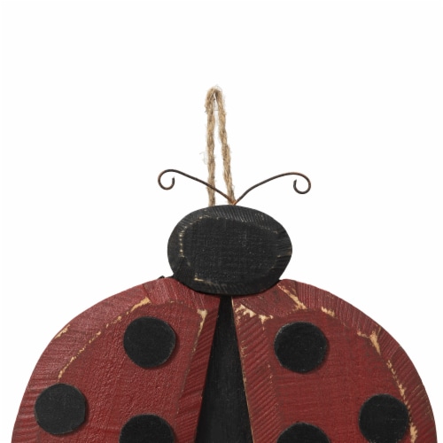 Glitzhome 11.5 H Distressed Solid Wood Ladybug Birdhouse Perspective: top