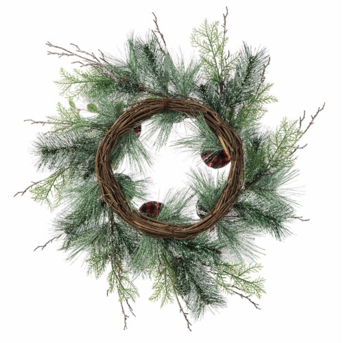 Glitzhome 24 Inch Diameter Frosted Ornament, Berry & Pinecone Wreath Perspective: top