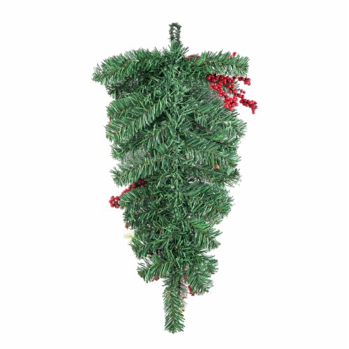 Glitzhome 25 Inch Tall Flocked Berry, Ornament and Pinecone Ribbon Teardrop Perspective: top
