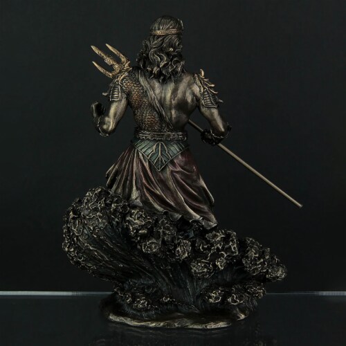 Metallic Bronze Finish Greek God Poseidon Statue Perspective: top