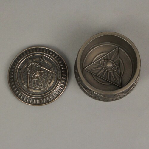 Masonic Eye of Providence Symbol Bronze Finish Round Trinket Box Freemasons Perspective: top