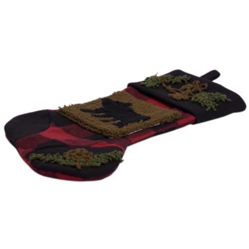 Glitzhome 19 Inch Length Plaid Stocking with Rug Hooked Bear Perspective: top