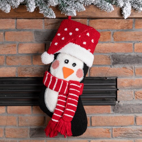 Glitzhome 19 Inch Length Hooked Stocking, 3D Penguin Perspective: top