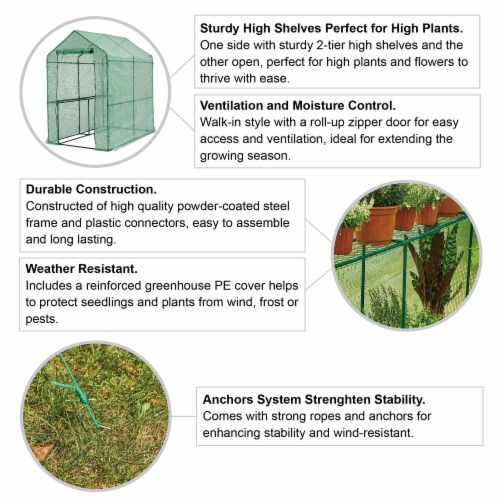 Glitzhome 24.5 Sq'ft Portable PVC Walk-in Greenhouse, Two Tier 2 Shelves Perspective: top