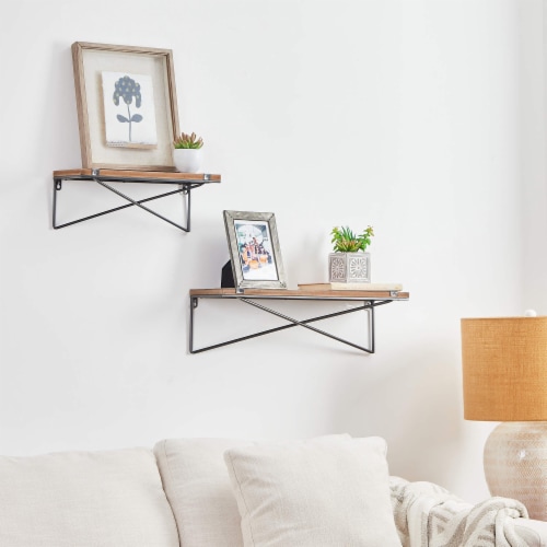 Qfc Glitzhome Rustic Farmhouse Metal Wooden Wall Shelves 2 Pc
