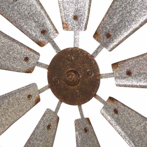 Glitzhome Rustic Farmhouse Round Metal Windmill Wall Decor, Country Farm Home Decoration Perspective: top