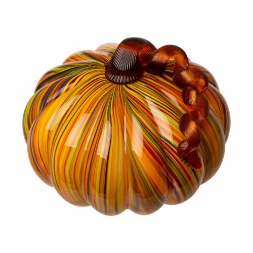 Glitzhome Tall Multi Striped Glass Short Pumpkin, 5.95 Inch Diameter X 5.00 Inch Perspective: top