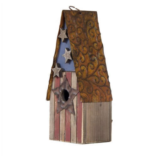 Glitzhome Wood and Metal Rustic Bird House Perspective: top