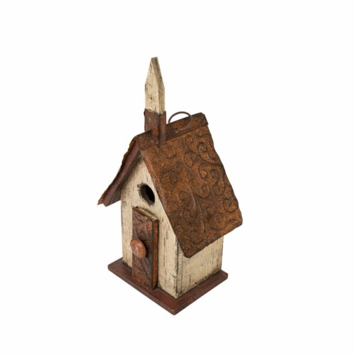 Glitzhome Distressed Wooden Decorative Birdhouse Perspective: top
