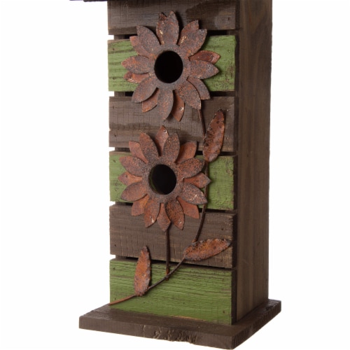 Glitzhome Hanging Two-Tiered Distressed Wooden Birdhouse Perspective: top