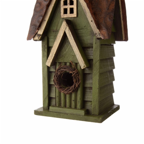 Glitzhome Distressed Solid Wood & Metal Birdhouse Perspective: top