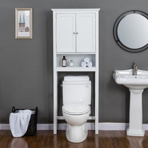 Glitzhome Waterproof Bathroom Cabinet Space Saver, Free Standing Over The Toilet Storage Perspective: top