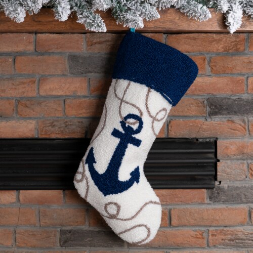 Glitzhome 19 Inch Length Hooked Stocking, Anchor Perspective: top
