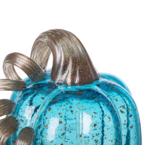 Glitzhome 6 Inch Tall Blue Glass Pumpkin Perspective: top