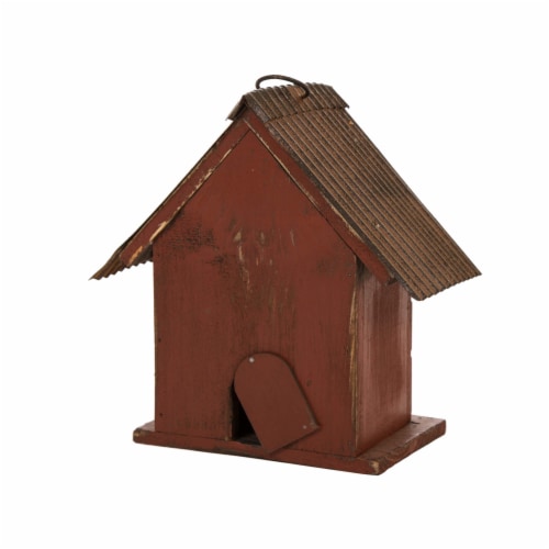 Glitzhome 8.66 H Heart Design Wooden Bird House, Distressed Textured Perspective: top