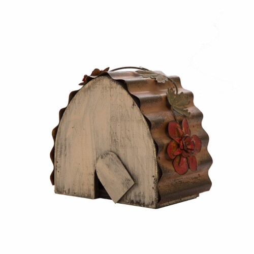 Glitzhome 7.09 L Semicircle Wooden Garden Bird House, Distressed Textured Perspective: top
