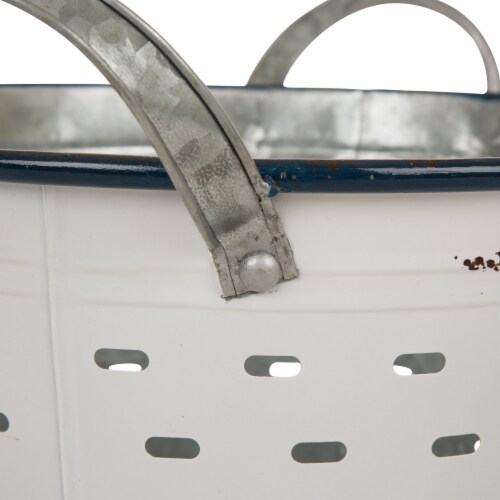 Glitzhome Farmhouse Enamel Metal Slotted Decorative Basket Planters - White Perspective: top
