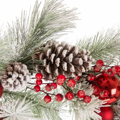 Glitzhome 24 Inch Diameter Flocked Pinecone & Ornament Wreath Perspective: top